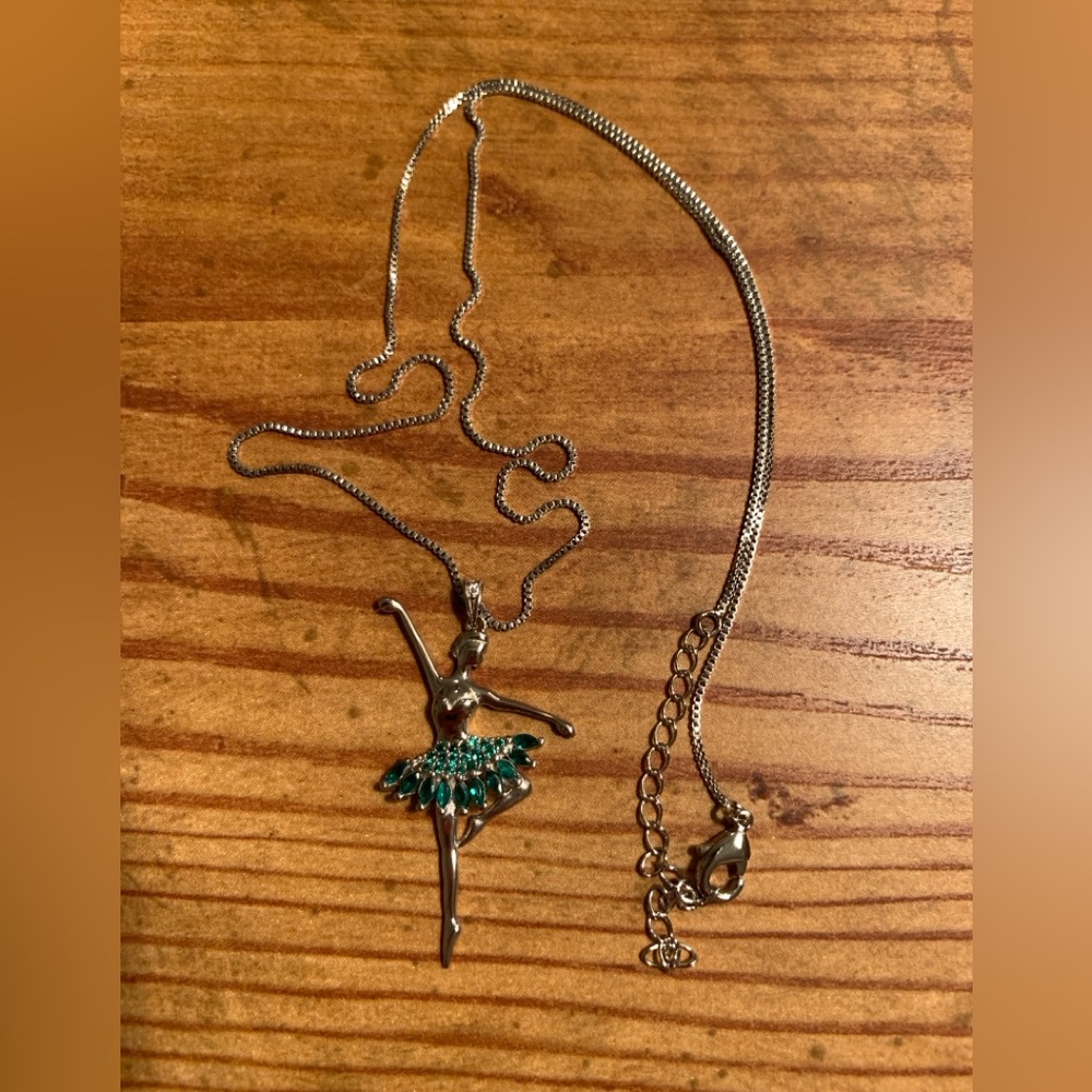 Ballerina Pendant Necklace (Silver & Emerald) - Picture 3 of 6
